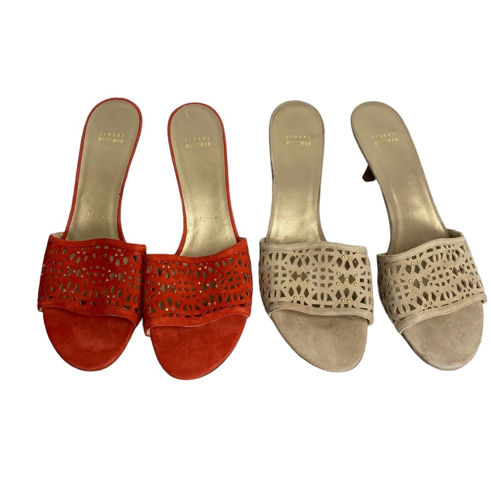 Stuart Weitzman Perforated Suede Kitten Heel Bundle of 2